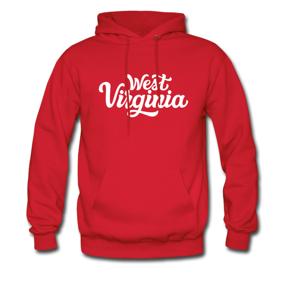 West Virginia Hoodie - Hand Lettered Unisex West Virginia Hooded Sweatshirt - red