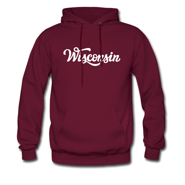 Wisconsin Hoodie - Hand Lettered Unisex Wisconsin Hooded Sweatshirt - burgundy