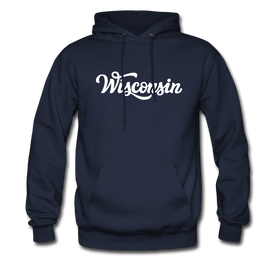 Wisconsin Hoodie - Hand Lettered Unisex Wisconsin Hooded Sweatshirt - navy