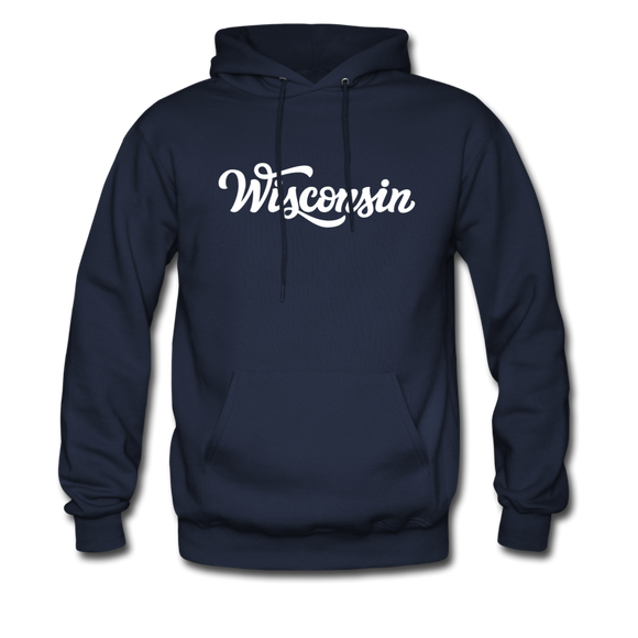 Wisconsin Hoodie - Hand Lettered Unisex Wisconsin Hooded Sweatshirt - navy