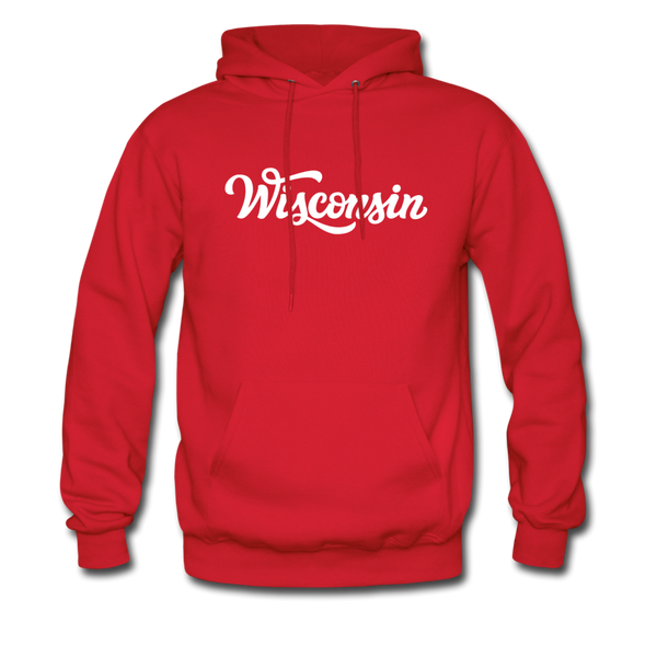 Wisconsin Hoodie - Hand Lettered Unisex Wisconsin Hooded Sweatshirt - red