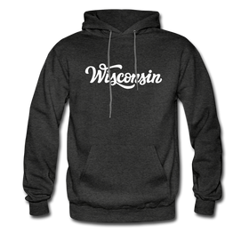 Wisconsin Hoodie - Hand Lettered Unisex Wisconsin Hooded Sweatshirt - charcoal gray