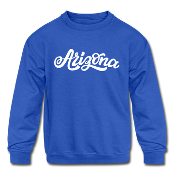 Arizona Youth Sweatshirt - Hand Lettered Youth Arizona Crewneck Sweatshirt - royal blue
