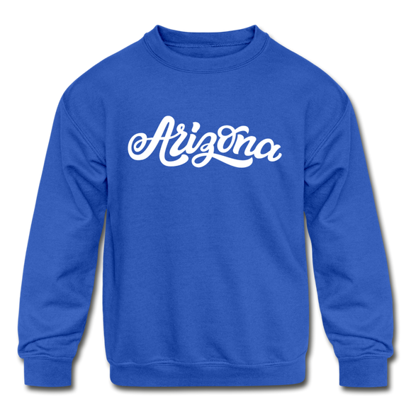 Arizona Youth Sweatshirt - Hand Lettered Youth Arizona Crewneck Sweatshirt - royal blue