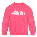Arizona Youth Sweatshirt - Hand Lettered Youth Arizona Crewneck Sweatshirt - neon pink
