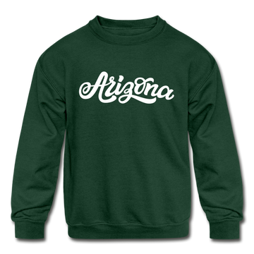 Arizona Youth Sweatshirt - Hand Lettered Youth Arizona Crewneck Sweatshirt - forest green