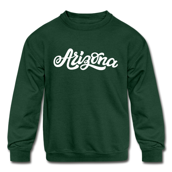 Arizona Youth Sweatshirt - Hand Lettered Youth Arizona Crewneck Sweatshirt - forest green