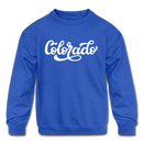 Colorado Youth Sweatshirt - Hand Lettered Youth Colorado Crewneck Sweatshirt - royal blue