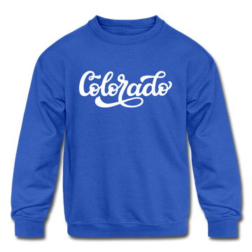 Colorado Youth Sweatshirt - Hand Lettered Youth Colorado Crewneck Sweatshirt - royal blue