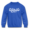Colorado Youth Sweatshirt - Hand Lettered Youth Colorado Crewneck Sweatshirt - royal blue