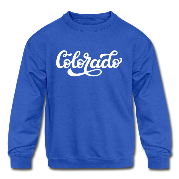 Colorado Youth Sweatshirt - Hand Lettered Youth Colorado Crewneck Sweatshirt - royal blue