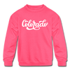 Colorado Youth Sweatshirt - Hand Lettered Youth Colorado Crewneck Sweatshirt - neon pink