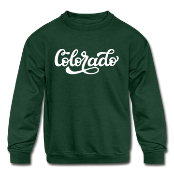 Colorado Youth Sweatshirt - Hand Lettered Youth Colorado Crewneck Sweatshirt - forest green