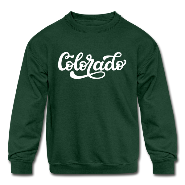 Colorado Youth Sweatshirt - Hand Lettered Youth Colorado Crewneck Sweatshirt - forest green