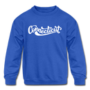 Connecticut Youth Sweatshirt - Hand Lettered Youth Connecticut Crewneck Sweatshirt - royal blue