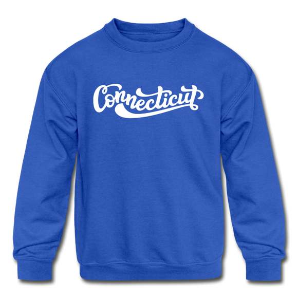 Connecticut Youth Sweatshirt - Hand Lettered Youth Connecticut Crewneck Sweatshirt - royal blue