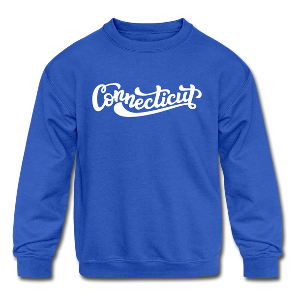 Connecticut Youth Sweatshirt - Hand Lettered Youth Connecticut Crewneck Sweatshirt - royal blue