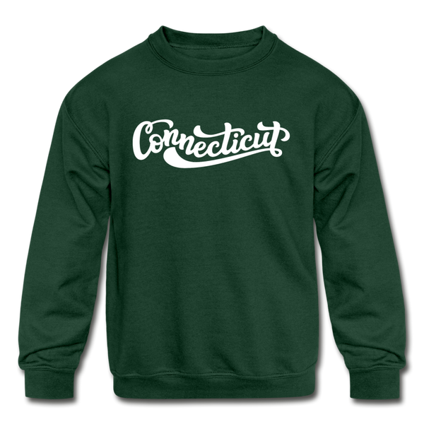 Connecticut Youth Sweatshirt - Hand Lettered Youth Connecticut Crewneck Sweatshirt - forest green