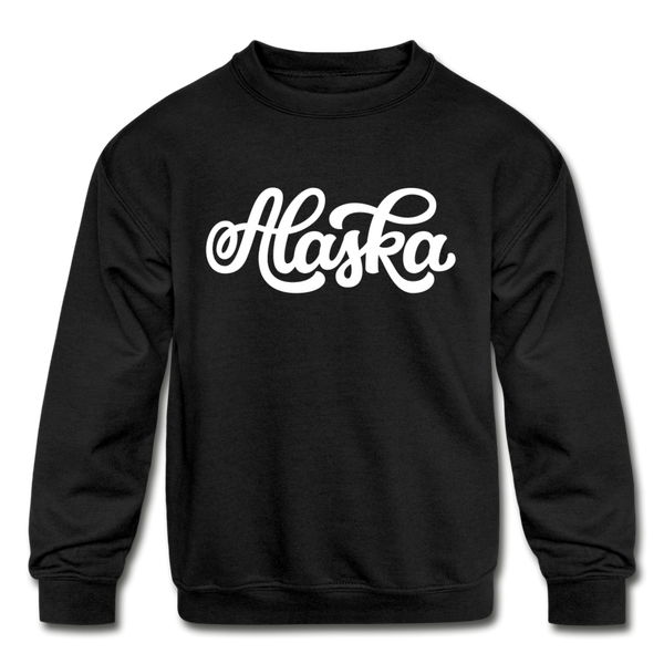 Alaska Youth Sweatshirt - Hand Lettered Youth Alaska Crewneck Sweatshirt - black