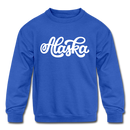 Alaska Youth Sweatshirt - Hand Lettered Youth Alaska Crewneck Sweatshirt - royal blue