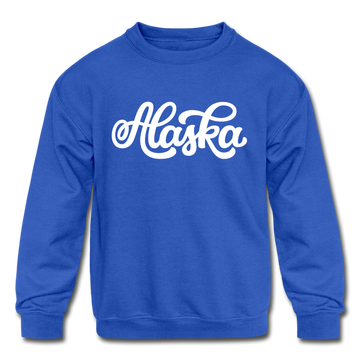 Alaska Youth Sweatshirt - Hand Lettered Youth Alaska Crewneck Sweatshirt - royal blue