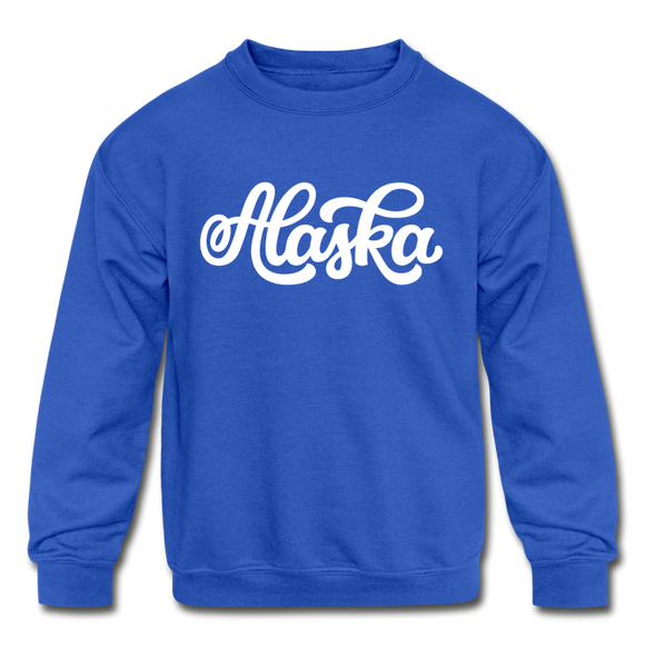 Alaska Youth Sweatshirt - Hand Lettered Youth Alaska Crewneck Sweatshirt - royal blue