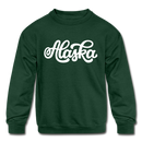 Alaska Youth Sweatshirt - Hand Lettered Youth Alaska Crewneck Sweatshirt - forest green
