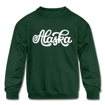 Alaska Youth Sweatshirt - Hand Lettered Youth Alaska Crewneck Sweatshirt - forest green