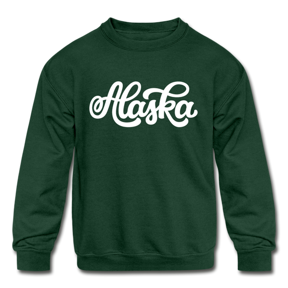 Alaska Youth Sweatshirt - Hand Lettered Youth Alaska Crewneck Sweatshirt - forest green