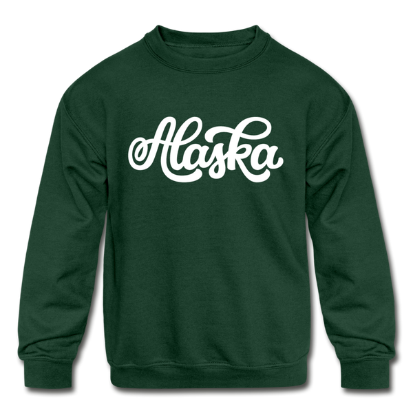 Alaska Youth Sweatshirt - Hand Lettered Youth Alaska Crewneck Sweatshirt - forest green