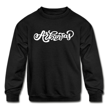 Arkansas Youth Sweatshirt - Hand Lettered Youth Arkansas Crewneck Sweatshirt - black