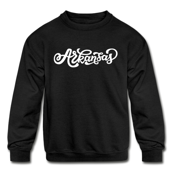 Arkansas Youth Sweatshirt - Hand Lettered Youth Arkansas Crewneck Sweatshirt - black