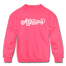 Arkansas Youth Sweatshirt - Hand Lettered Youth Arkansas Crewneck Sweatshirt - neon pink