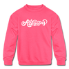 Arkansas Youth Sweatshirt - Hand Lettered Youth Arkansas Crewneck Sweatshirt - neon pink