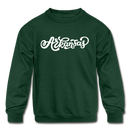 Arkansas Youth Sweatshirt - Hand Lettered Youth Arkansas Crewneck Sweatshirt - forest green
