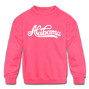 Alabama Youth Sweatshirt - Hand Lettered Youth Alabama Crewneck Sweatshirt - neon pink