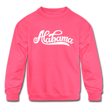 Alabama Youth Sweatshirt - Hand Lettered Youth Alabama Crewneck Sweatshirt - neon pink