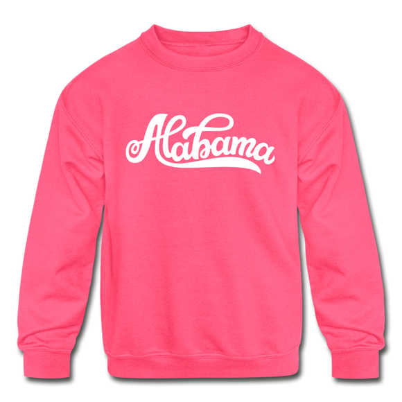 Alabama Youth Sweatshirt - Hand Lettered Youth Alabama Crewneck Sweatshirt - neon pink