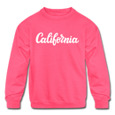 California Youth Sweatshirt - Hand Lettered Youth California Crewneck Sweatshirt - neon pink