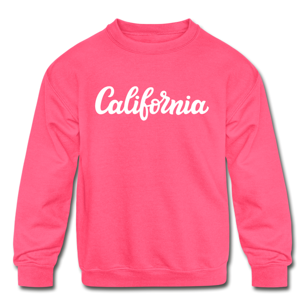 California Youth Sweatshirt - Hand Lettered Youth California Crewneck Sweatshirt - neon pink