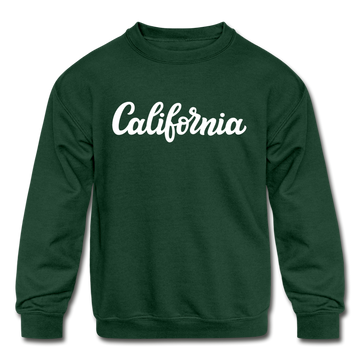California Youth Sweatshirt - Hand Lettered Youth California Crewneck Sweatshirt - forest green