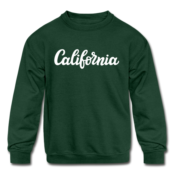 California Youth Sweatshirt - Hand Lettered Youth California Crewneck Sweatshirt - forest green