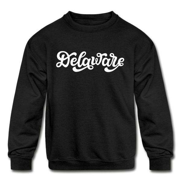 Delaware Youth Sweatshirt - Hand Lettered Youth Delaware Crewneck Sweatshirt - black
