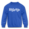Delaware Youth Sweatshirt - Hand Lettered Youth Delaware Crewneck Sweatshirt - royal blue