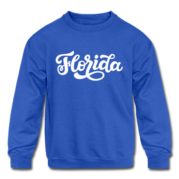 Florida Youth Sweatshirt - Hand Lettered Youth Florida Crewneck Sweatshirt - royal blue