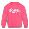 Florida Youth Sweatshirt - Hand Lettered Youth Florida Crewneck Sweatshirt - neon pink