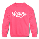 Florida Youth Sweatshirt - Hand Lettered Youth Florida Crewneck Sweatshirt - neon pink