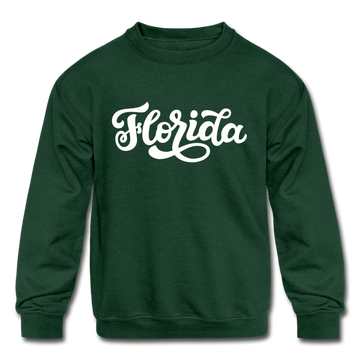 Florida Youth Sweatshirt - Hand Lettered Youth Florida Crewneck Sweatshirt - forest green