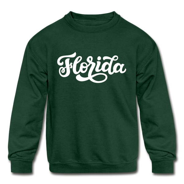 Florida Youth Sweatshirt - Hand Lettered Youth Florida Crewneck Sweatshirt - forest green