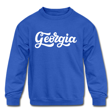 Georgia Youth Sweatshirt - Hand Lettered Youth Georgia Crewneck Sweatshirt - royal blue